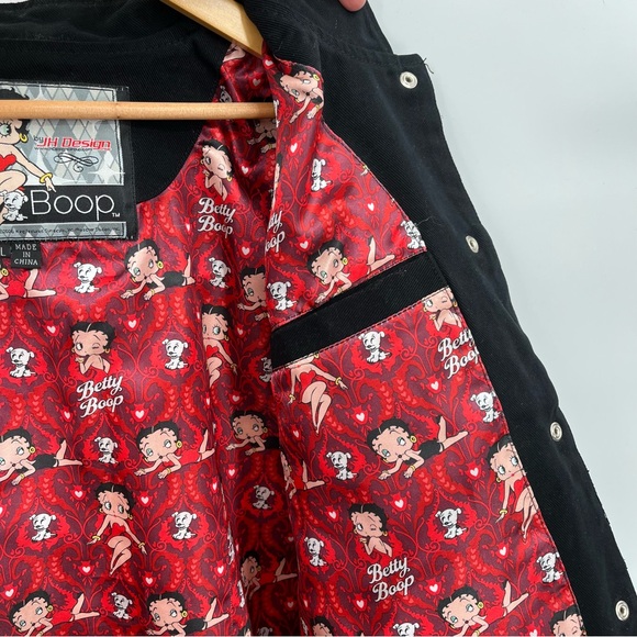 Betty Boop Black and Red A Kiss For Luck Varsity Jacket - Picture 7 of 12
